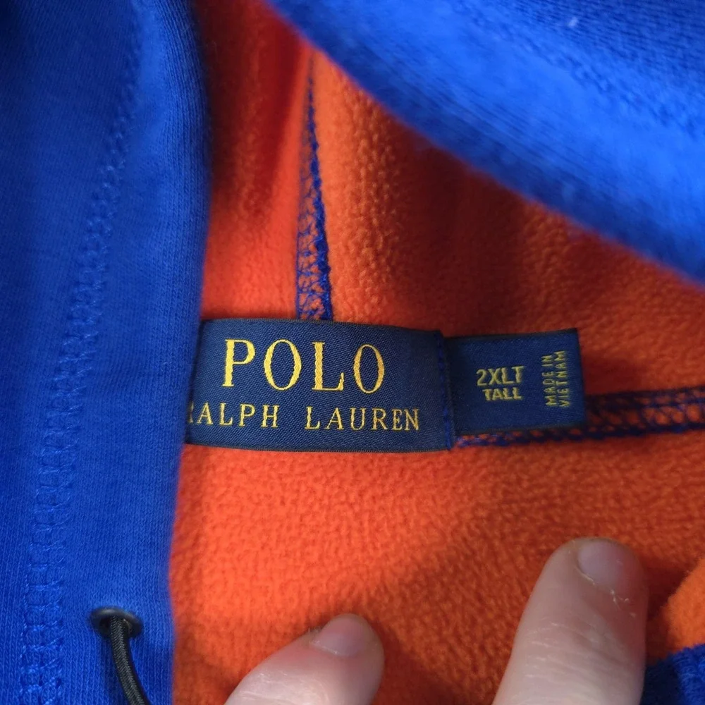 Polo Ralph Lauren Vest Mens 2XLT Blue Hooded Fleece Lined Windbreaker Outdoor